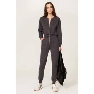 ✨THAKOON✨ Washed Black/Gray Cotton Long Sleeve Zip-Up Jumpsuit Size Large